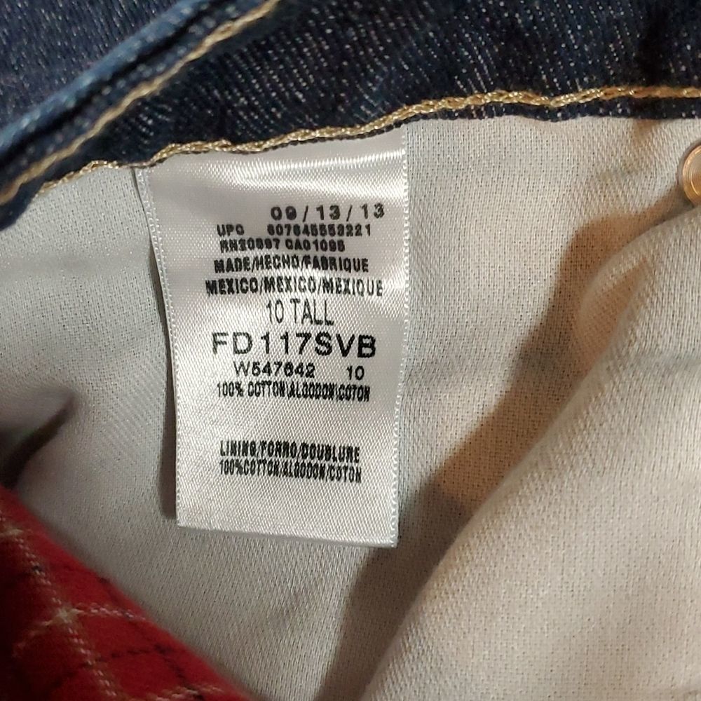 Dickies Red Plaid‎ Flannel Lined Dark Wash Straight Leg Denim Jeans 10 Tall - Picture 9 of 12